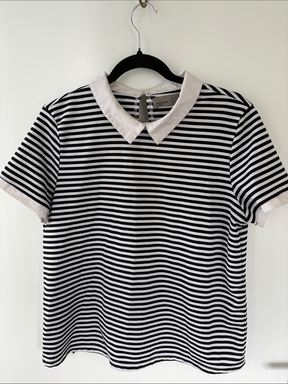 Striped Black & White Peter Pan Collar Top